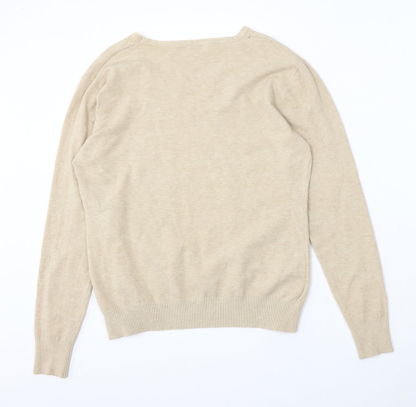 Moon Face Womens Beige Round Neck  Viscose Pullover Jumper Size M