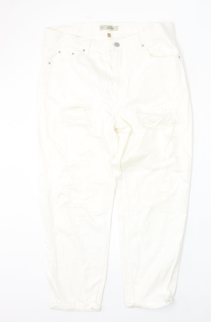 Topshop Womens Beige  Cotton Straight Jeans Size 30 L30 in Regular Button