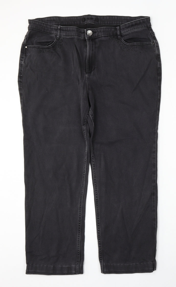 Preworn Womens Grey Polyester Straight Jeans Size 38 L26 in Regular Button