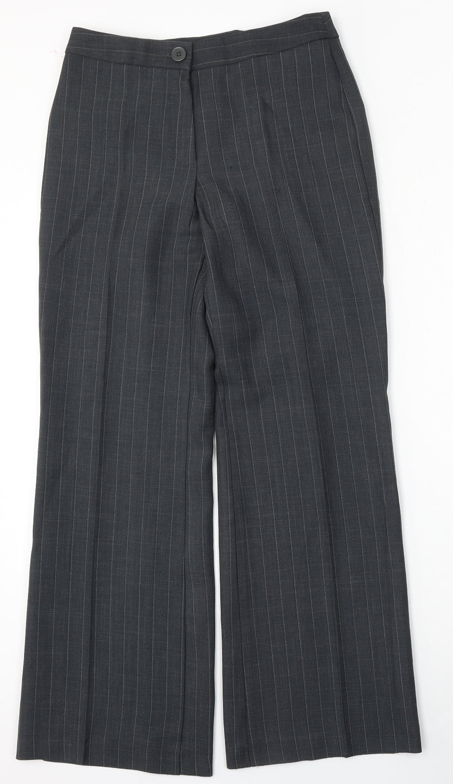 Marks and Spencer Womens Grey Striped Polyester Trousers  Size 8 L32 in Regular