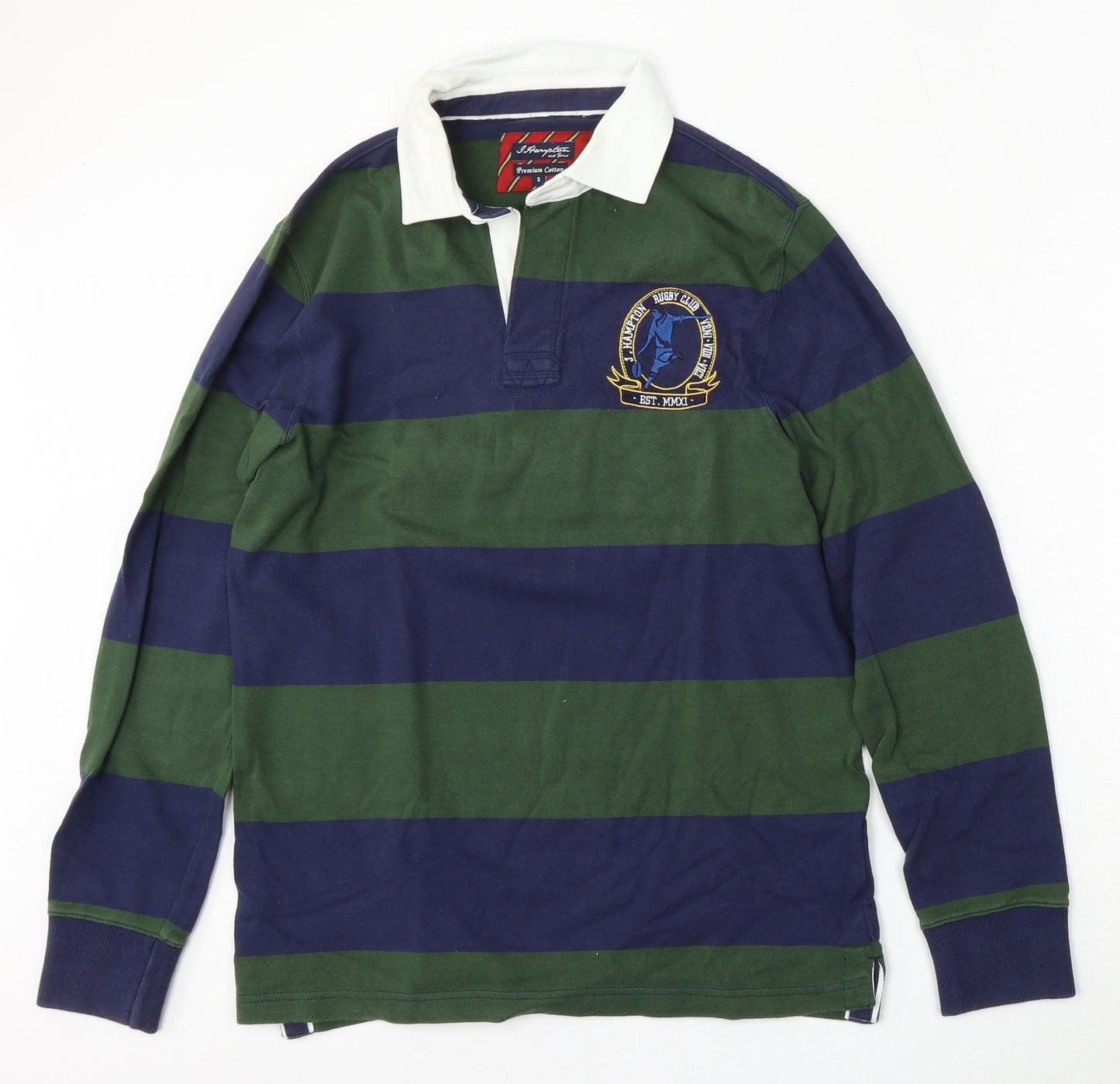 Hampton Mens Multicoloured Striped Cotton  Polo Size S Collared Button