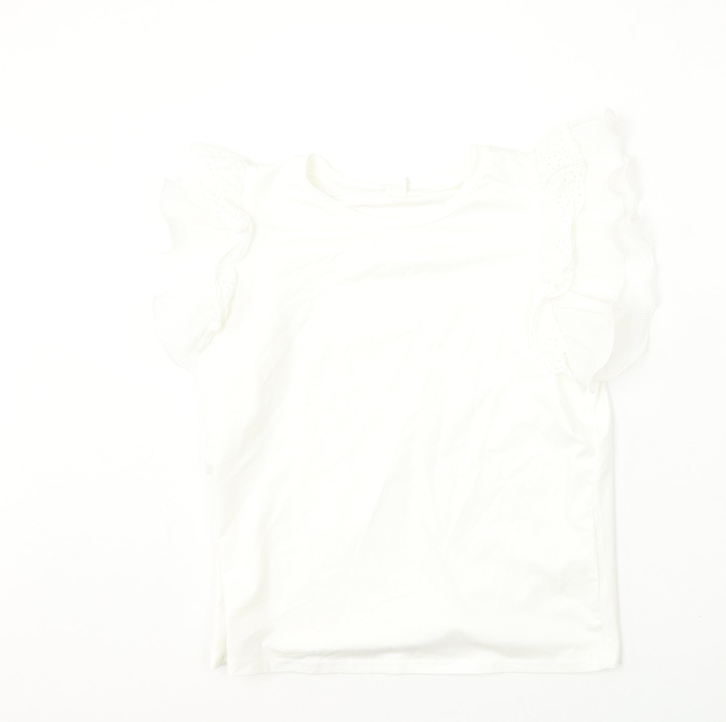 SheIn Girls White  Cotton Basic Blouse Size 14 Years Round Neck