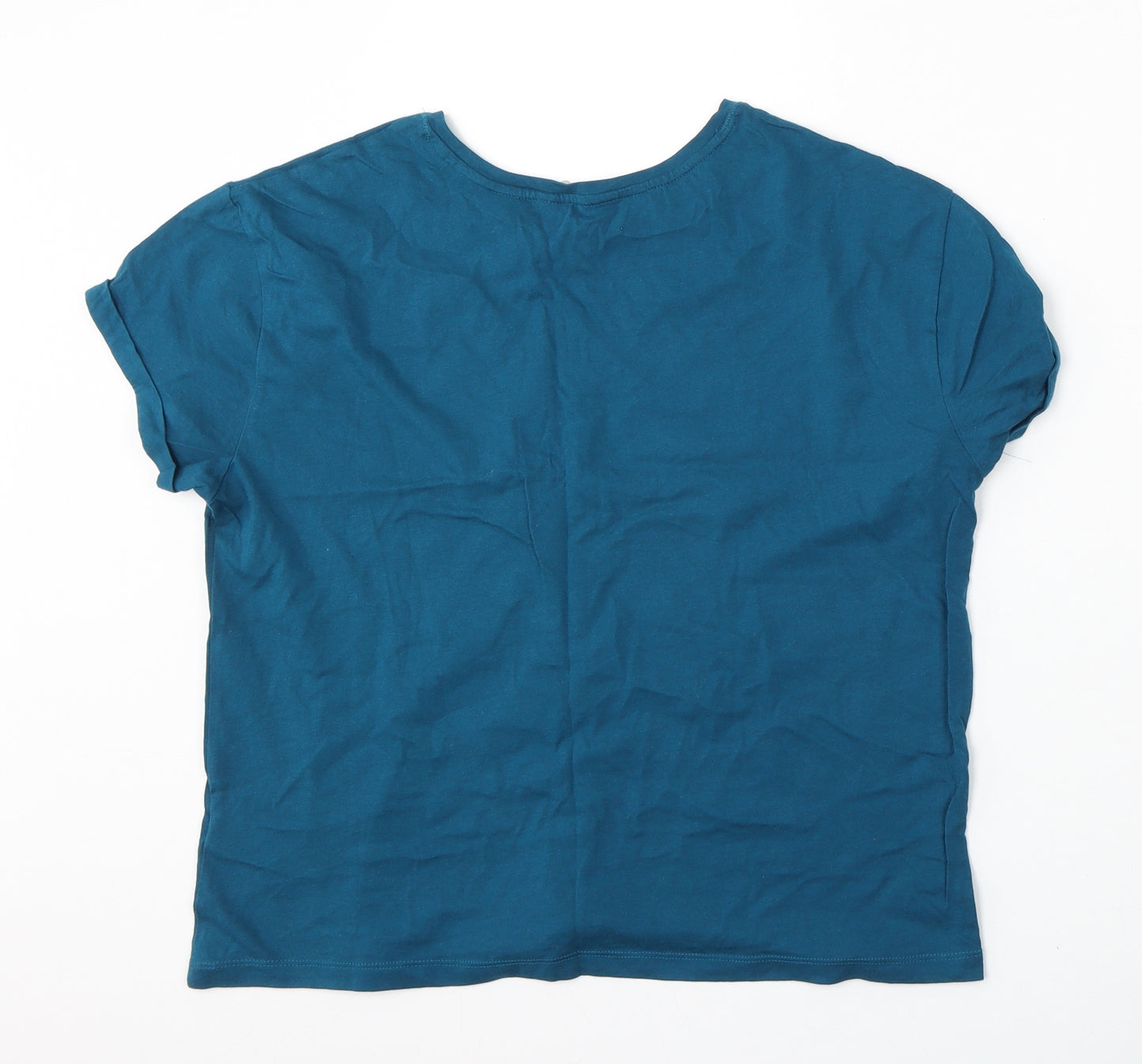 Marks and Spencer Womens Blue  Cotton Basic T-Shirt Size M Round Neck