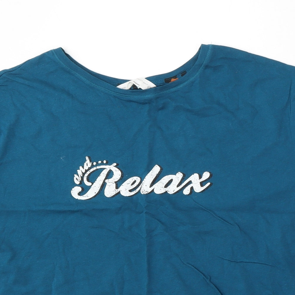 Marks and Spencer Womens Blue  Cotton Basic T-Shirt Size M Round Neck