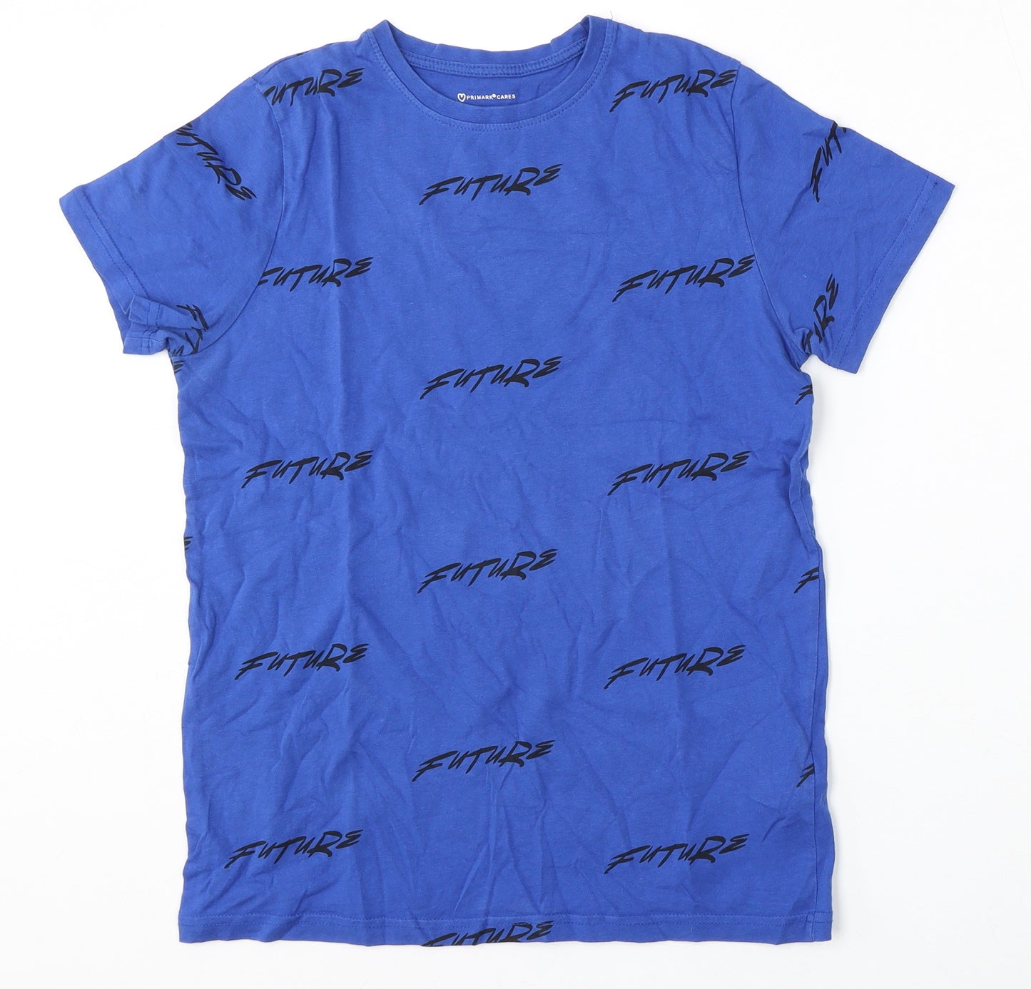 Primark Boys Blue  Cotton Basic T-Shirt Size 12-13 Years Round Neck