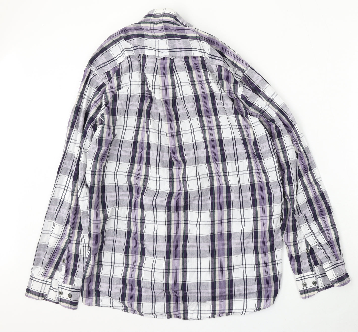 Meantime Mens Purple Plaid Cotton  Button-Up Size L Collared Button