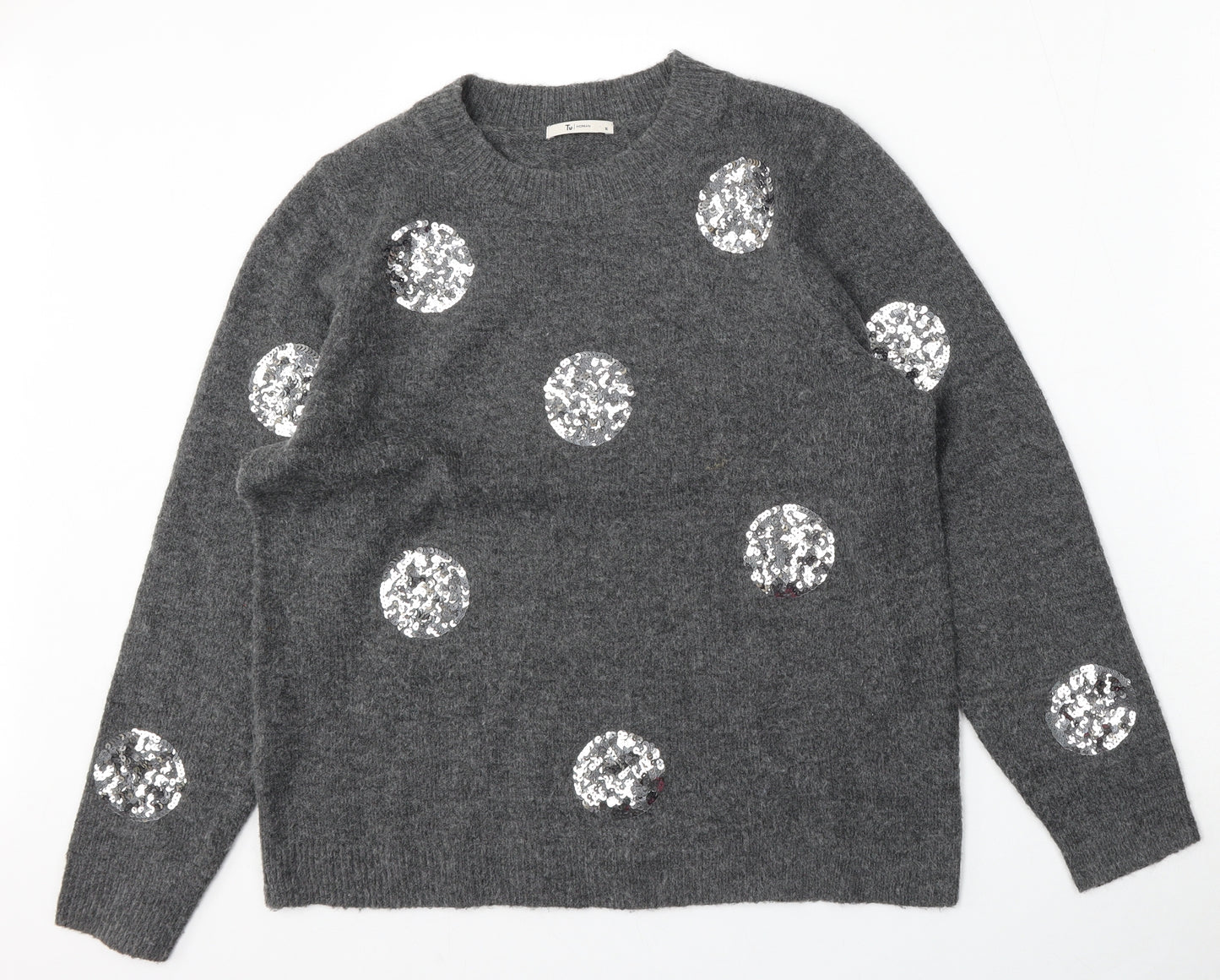 TU Womens Grey Round Neck  Acrylic Pullover Jumper Size 16