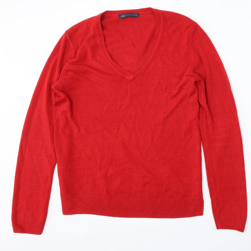 Marks and Spencer Womens Red V-Neck  Polyester Pullover Jumper Size L