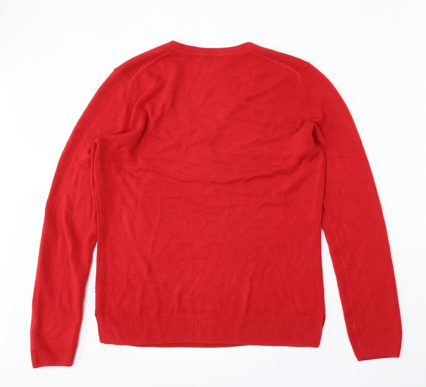 Marks and Spencer Womens Red V-Neck  Polyester Pullover Jumper Size L