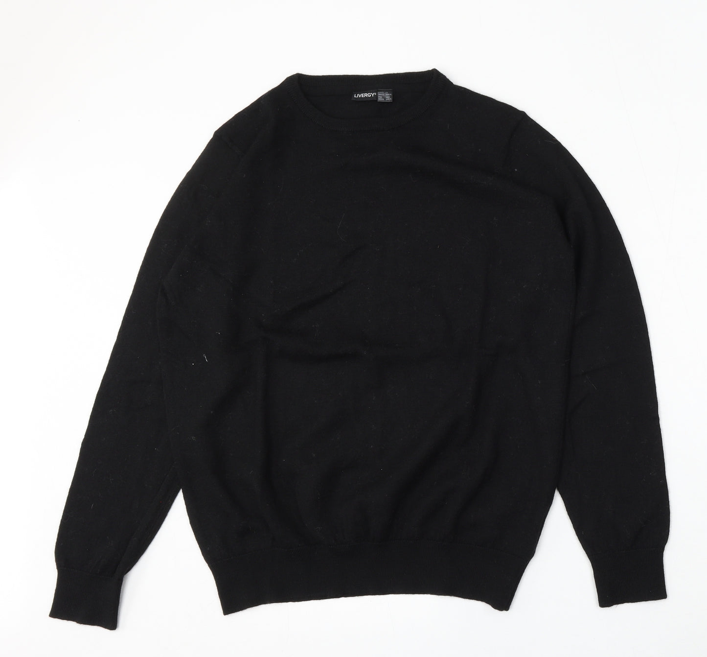 Livergy Mens Black Round Neck  Wool Pullover Jumper Size XL