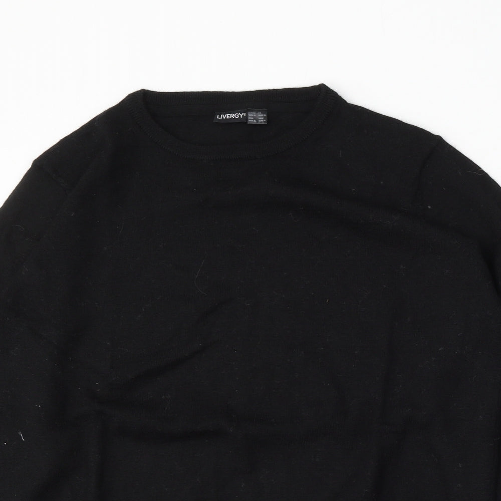 Livergy Mens Black Round Neck  Wool Pullover Jumper Size XL