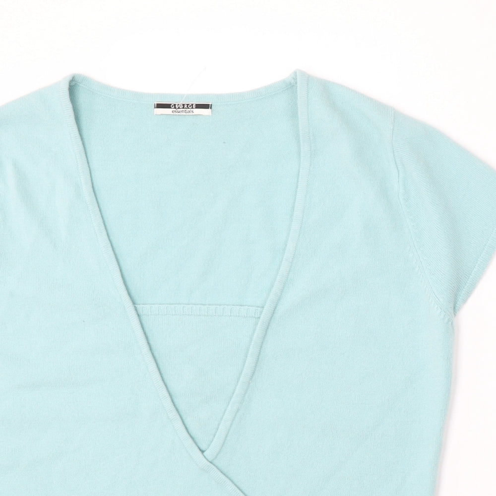 George Womens Blue V-Neck  Acrylic Pullover Jumper Size 16