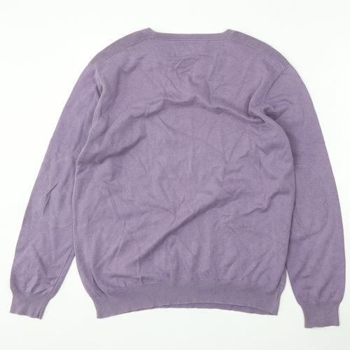 Jasper Conran Mens Purple V-Neck  Cotton Pullover Jumper Size L