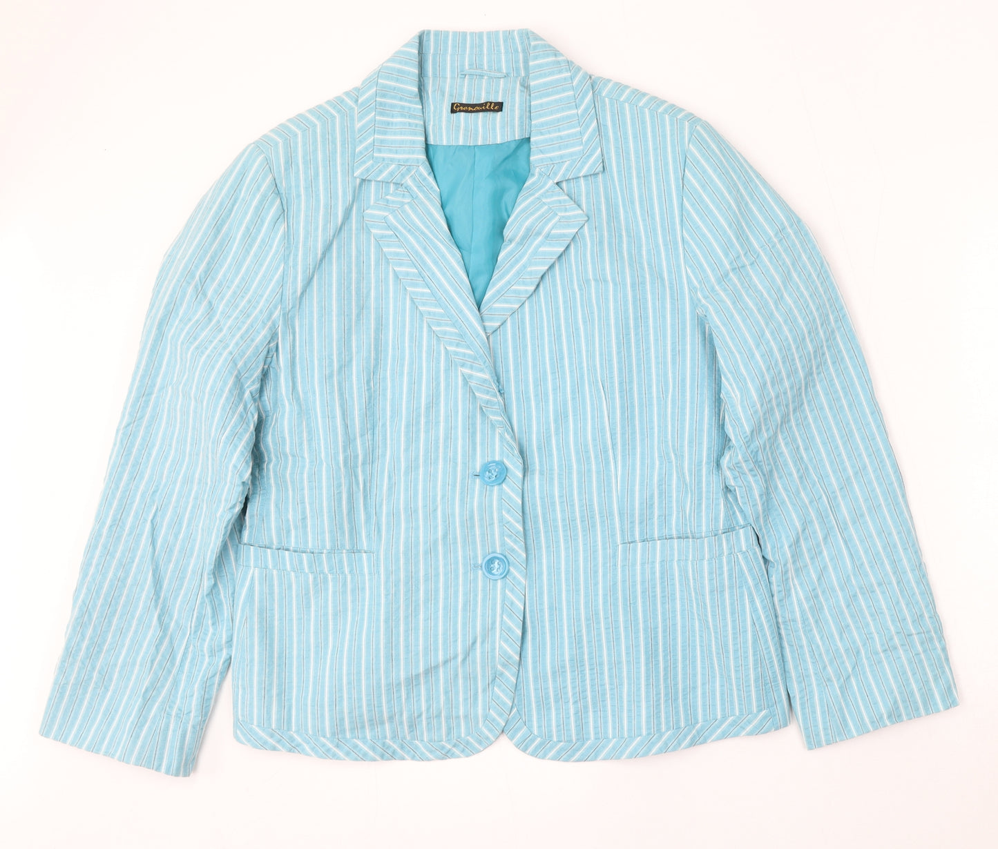 Grenouille Womens Blue Striped Cotton Jacket Blazer Size 18