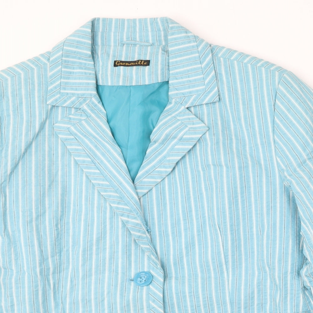 Grenouille Womens Blue Striped Cotton Jacket Blazer Size 18