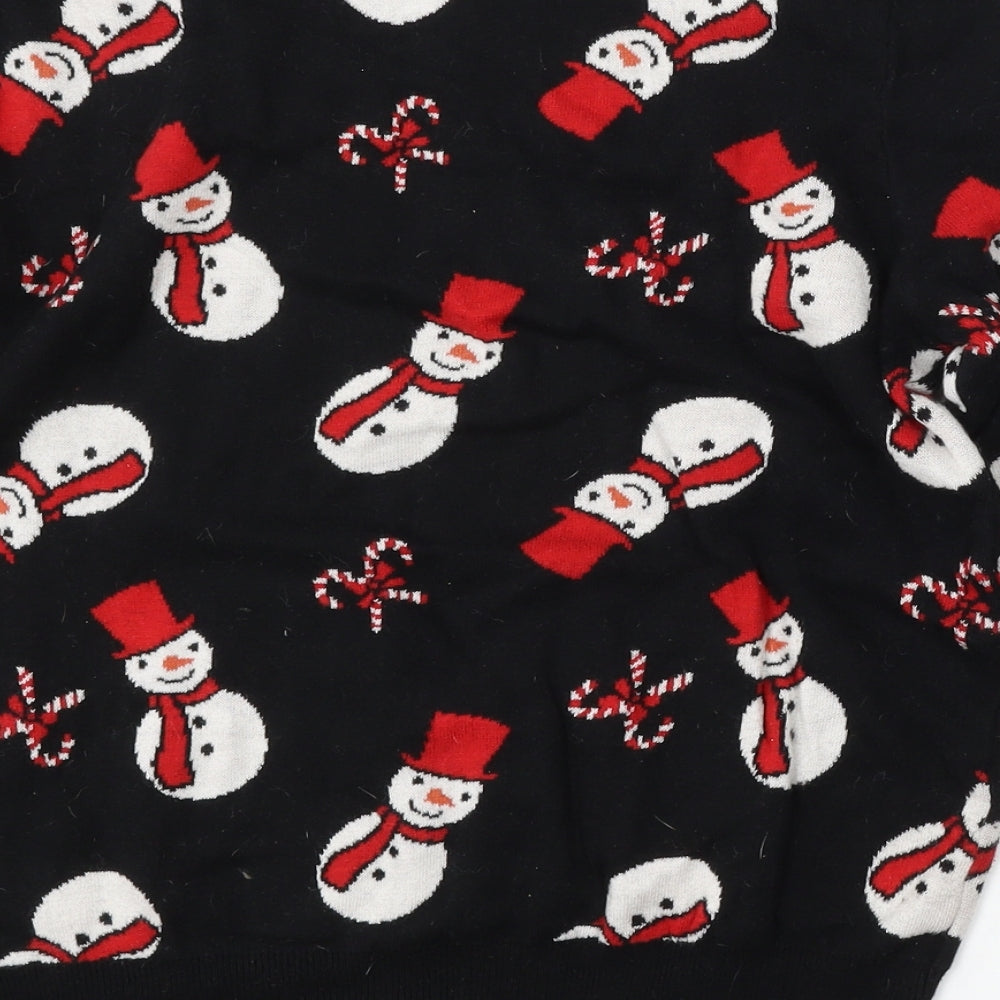 Peacocks Womens Black Round Neck Geometric Cotton Pullover Jumper Size 18   - Christmas