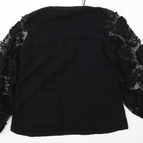 TU Womens Black Round Neck Floral Cotton Pullover Jumper Size 14