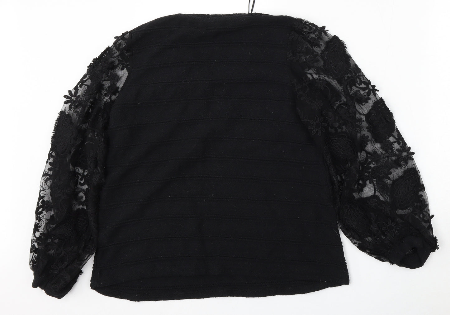 TU Womens Black Round Neck Floral Cotton Pullover Jumper Size 14