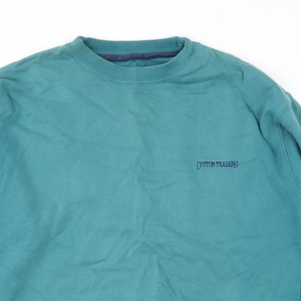 cotton traiders Mens Blue Round Neck  Cotton Pullover Jumper Size S