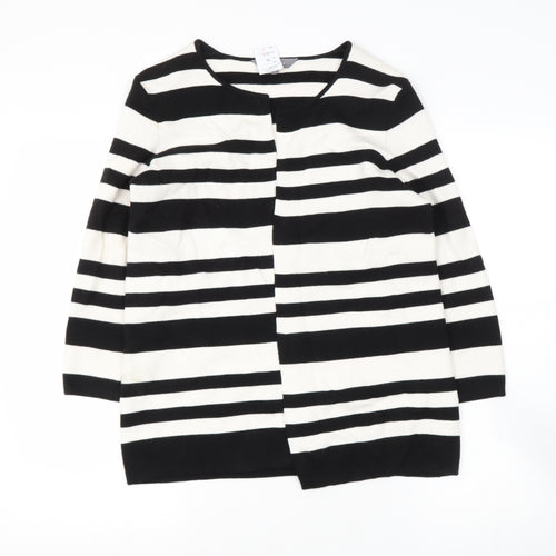 Debenhams Womens Black V-Neck Striped Viscose Cardigan Jumper Size 8