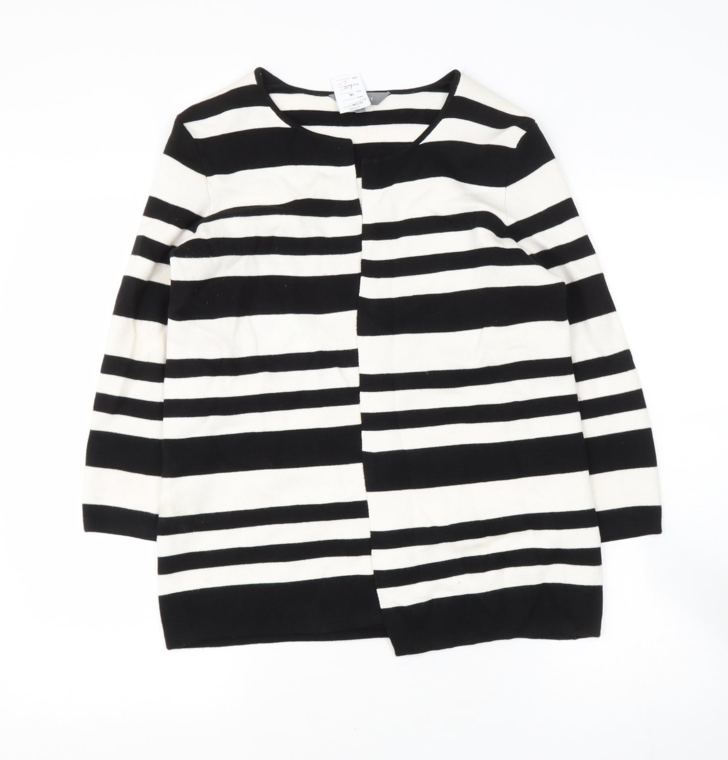 Debenhams Womens Black V-Neck Striped Viscose Cardigan Jumper Size 8