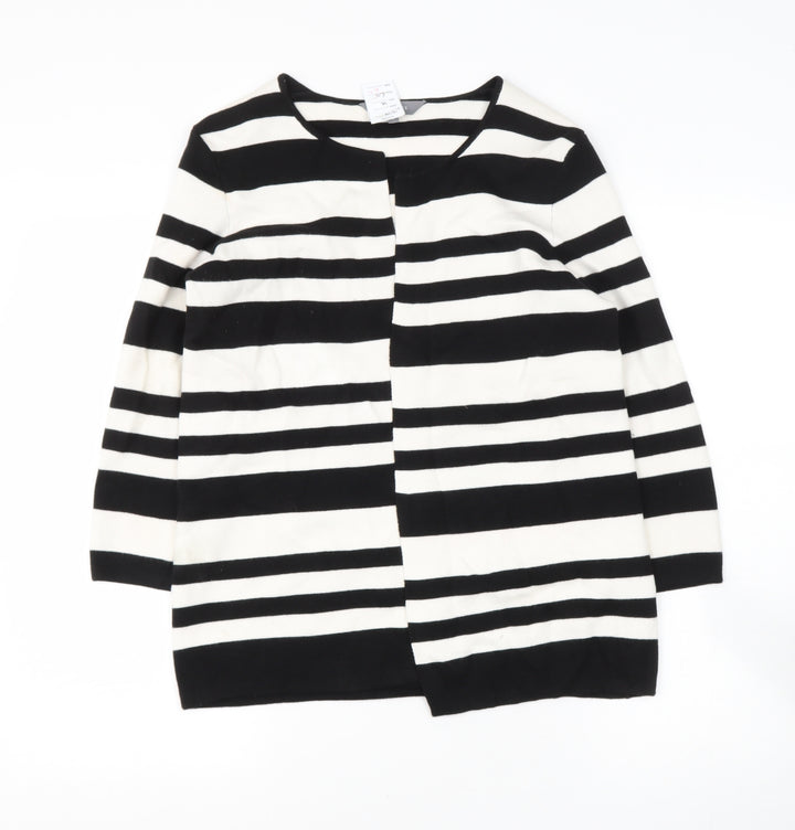 Debenhams Womens Black V-Neck Striped Viscose Cardigan Jumper Size 8