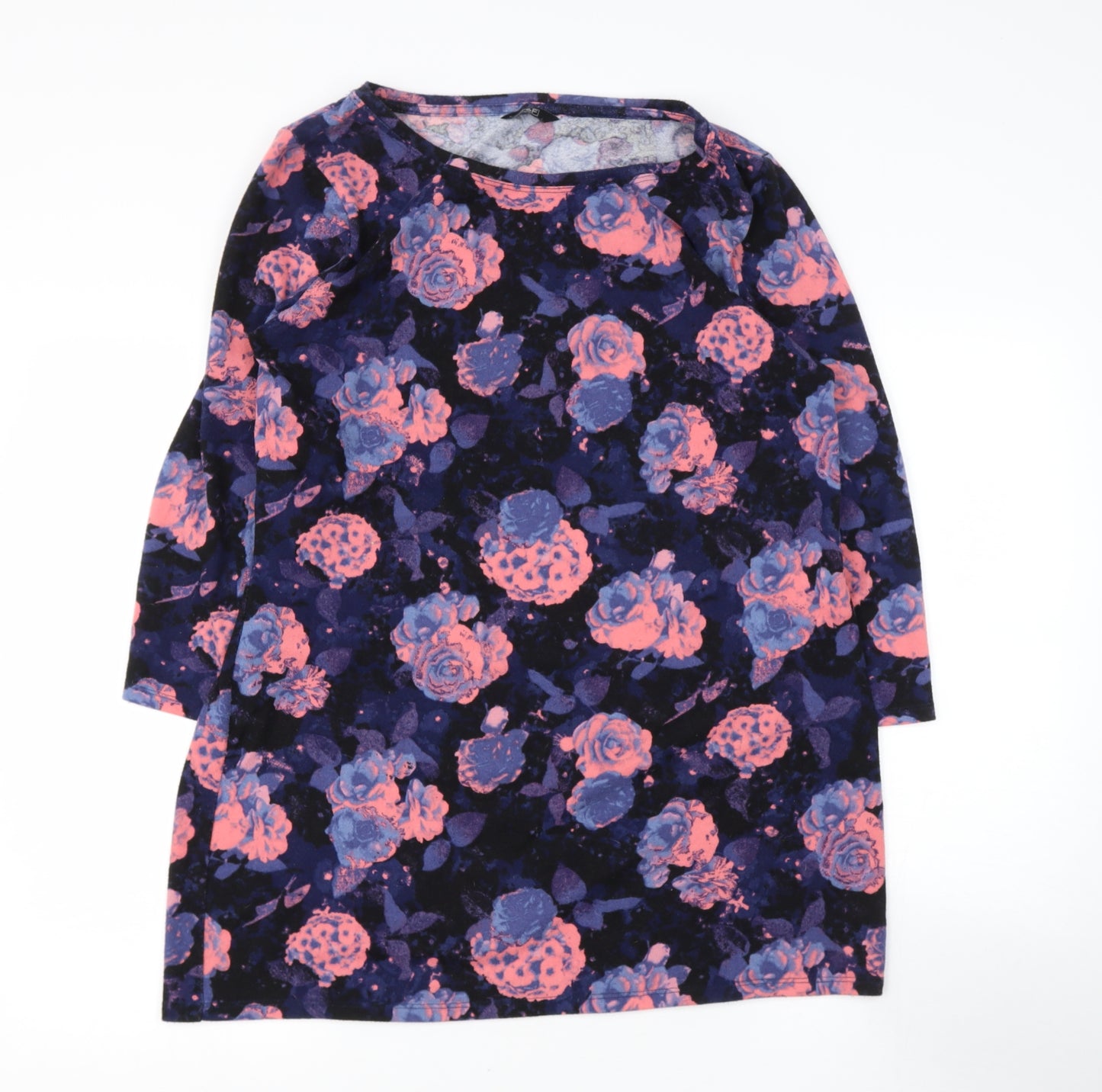 F&F Womens Multicoloured Floral Polyester Basic T-Shirt Size 16 Round Neck