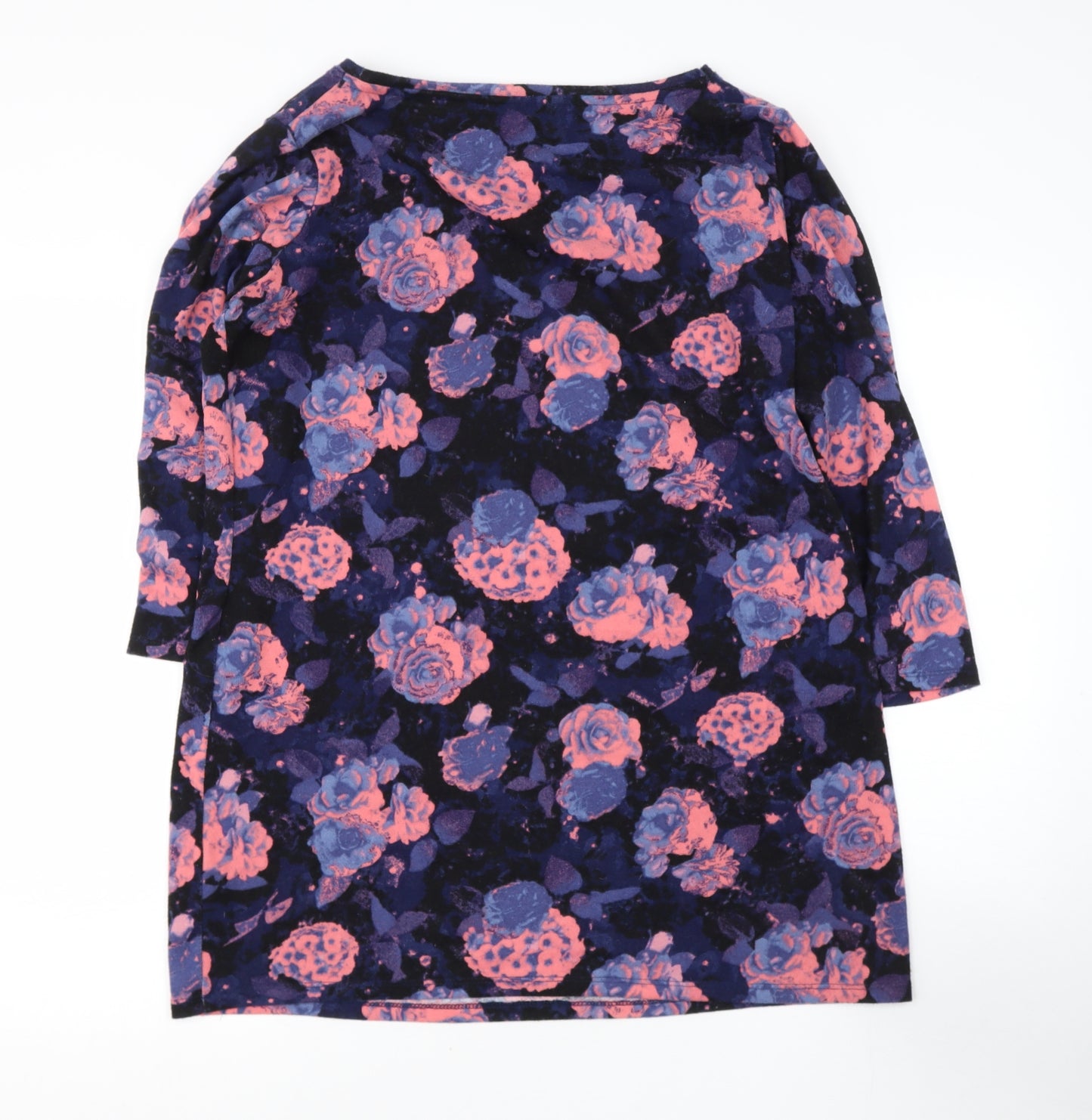 F&F Womens Multicoloured Floral Polyester Basic T-Shirt Size 16 Round Neck