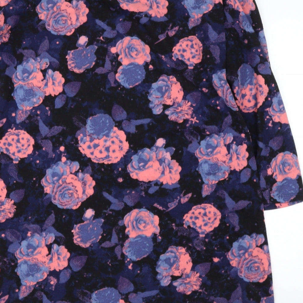 F&F Womens Multicoloured Floral Polyester Basic T-Shirt Size 16 Round Neck