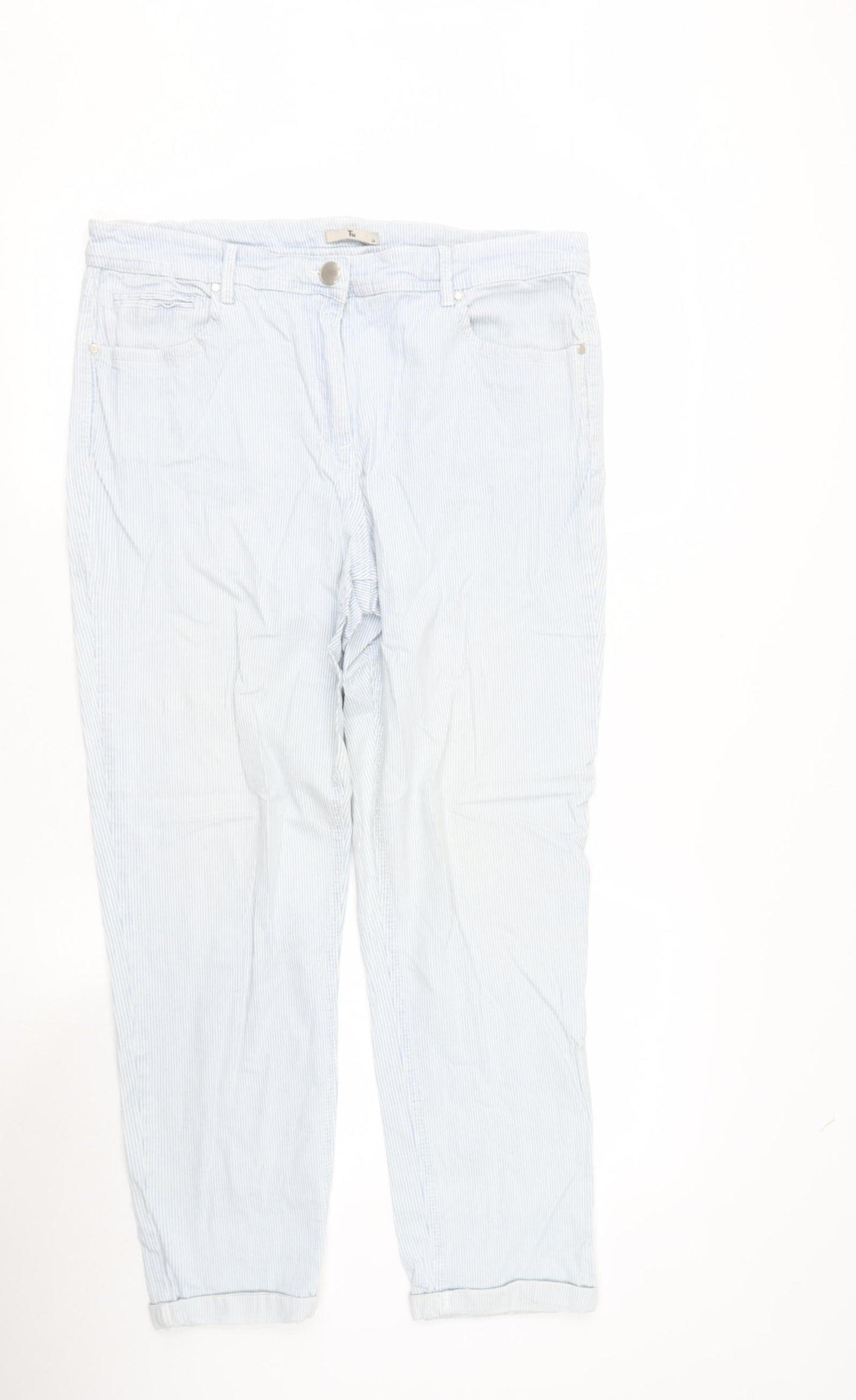 sainsburys Womens Blue Striped Cotton Cargo Trousers Size 16 L28 in Regular