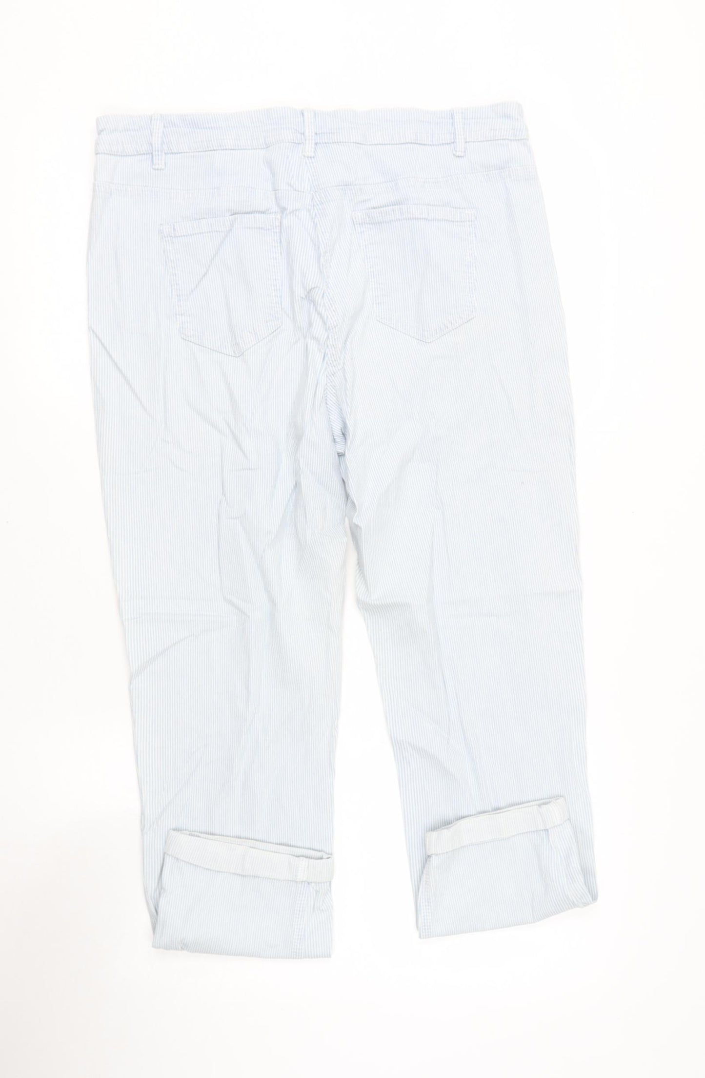 sainsburys Womens Blue Striped Cotton Cargo Trousers Size 16 L28 in Regular