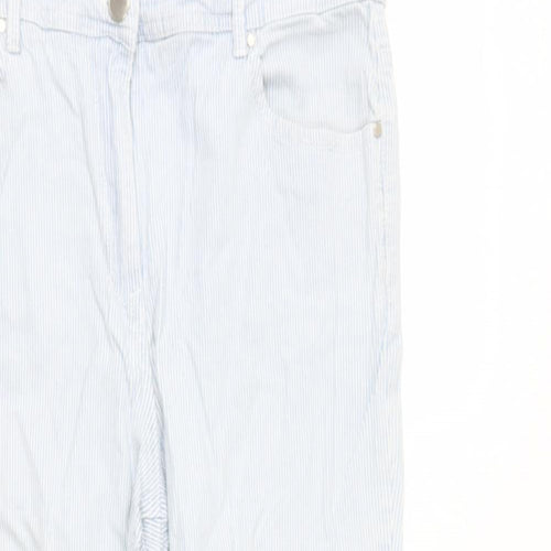 sainsburys Womens Blue Striped Cotton Cargo Trousers Size 16 L28 in Regular