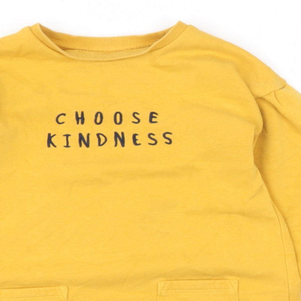 tESCO Girls Yellow Round Neck  Cotton Pullover Jumper Size 3-4 Years