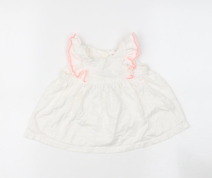 tesco White Cotton Basic Casual Size 3-6 Months Round Neck