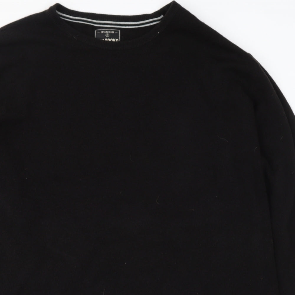 Peacocks Mens Black Round Neck  Acrylic Pullover Jumper Size XL