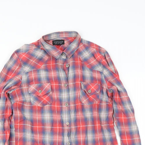 TOP SHOP Womens Multicoloured Check Cotton Basic Button-Up Size 8 Collared