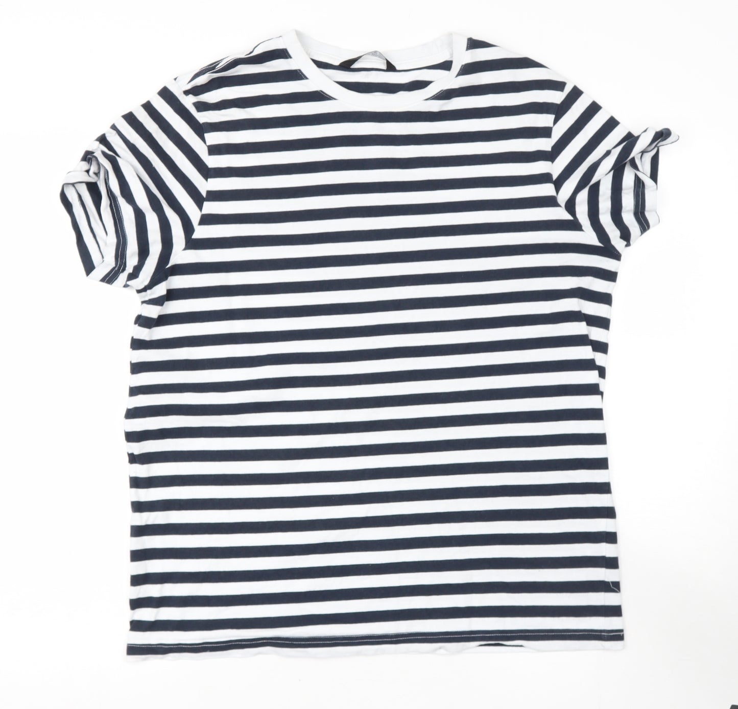 very man Mens Blue Striped Cotton  T-Shirt Size L Roll Neck
