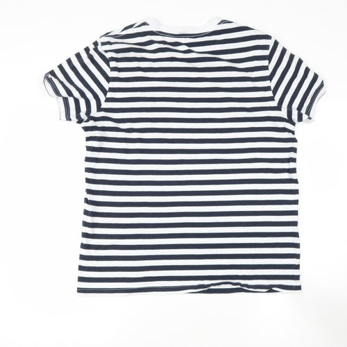 very man Mens Blue Striped Cotton  T-Shirt Size L Roll Neck