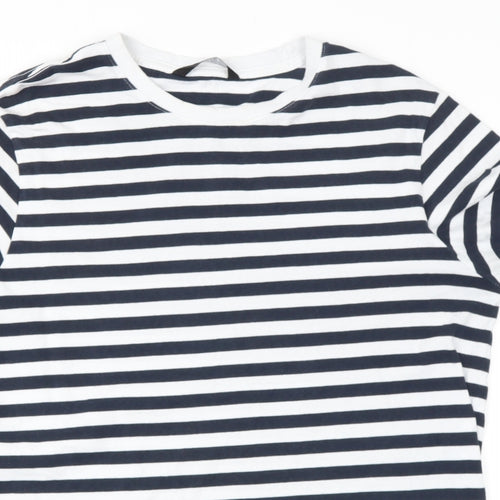 very man Mens Blue Striped Cotton  T-Shirt Size L Roll Neck
