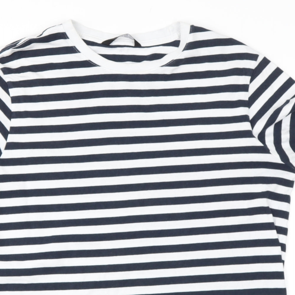 very man Mens Blue Striped Cotton  T-Shirt Size L Roll Neck