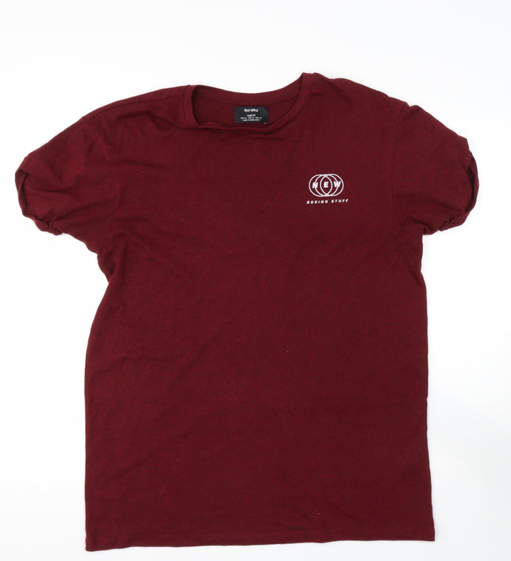 Bershka Mens Red T-Shirt Roll Neck