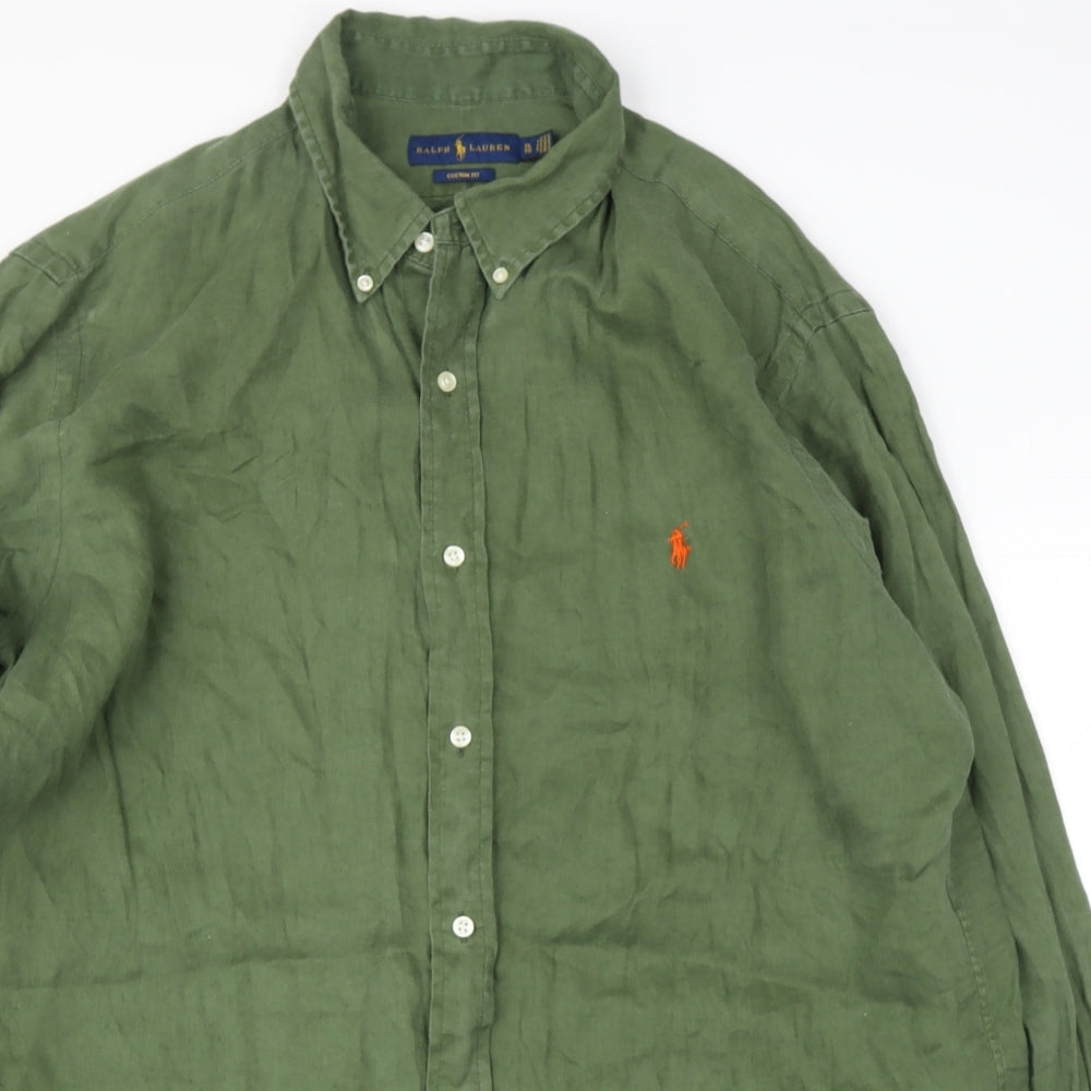 Ralph Lauren Mens Green  Linen  Button-Up Size XL Collared