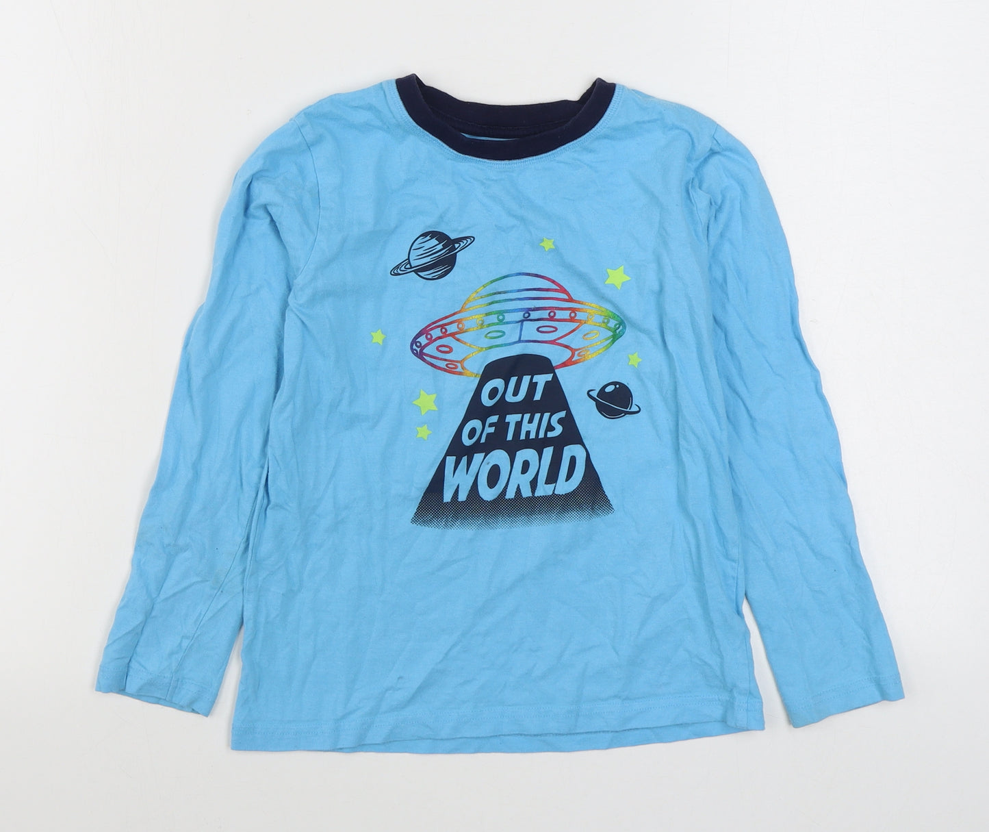 Dunnes Stores Boys Blue  100% Cotton Basic T-Shirt Size 9-10 Years Round Neck Pullover