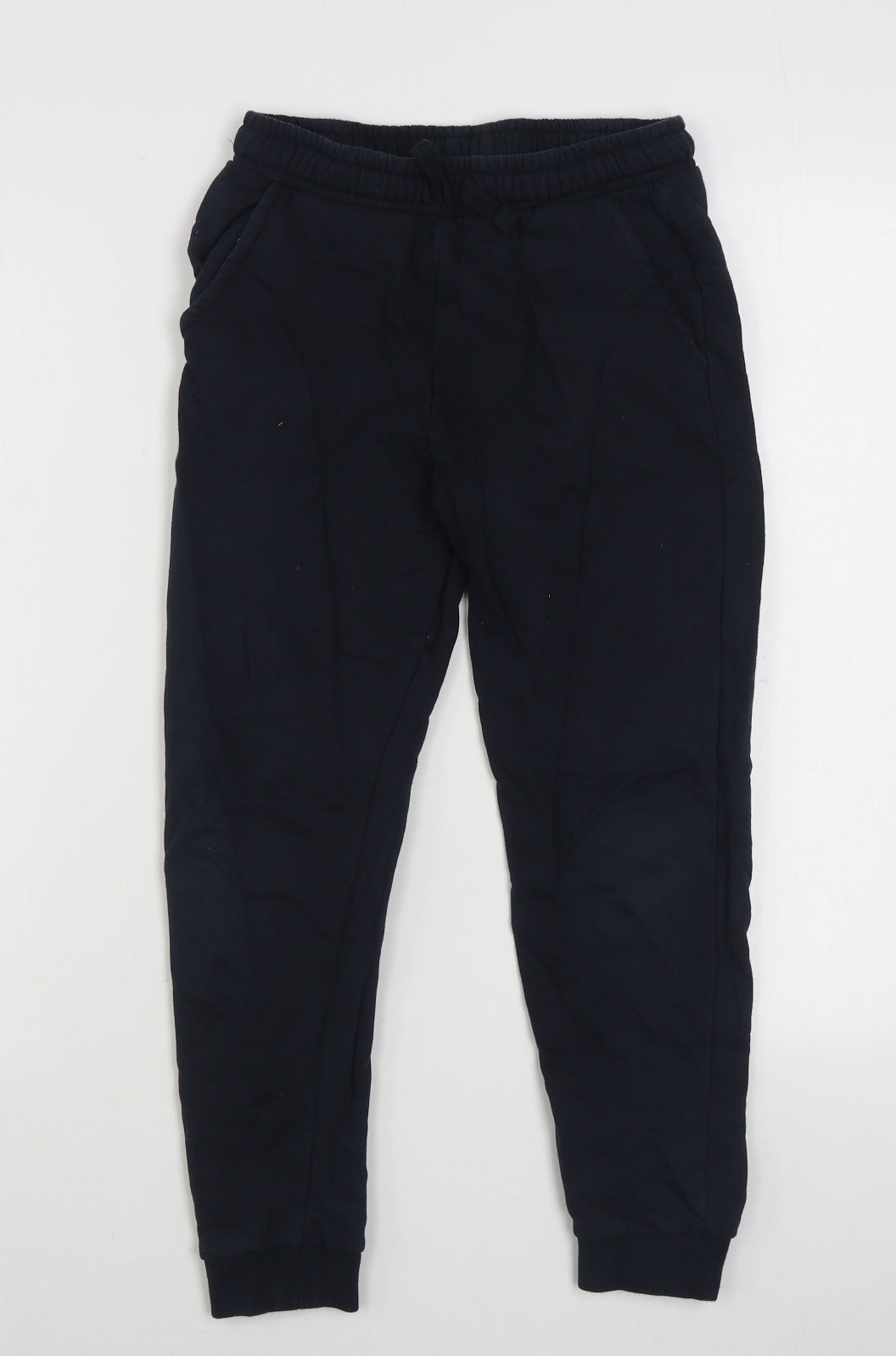 Marks and Spencer Boys Blue  Cotton Jogger Trousers Size 10-11 Years  Regular Tie