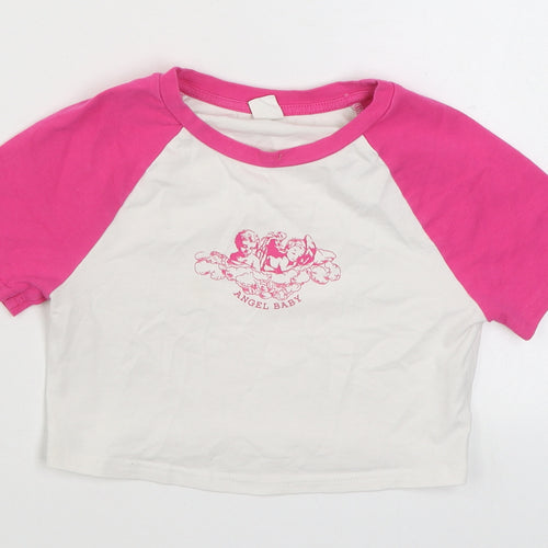 SheIn Girls White  Cotton Basic T-Shirt Size 10 Years Round Neck Pullover