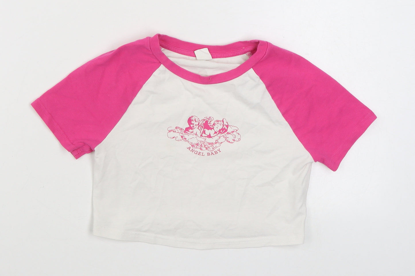 SheIn Girls White  Cotton Basic T-Shirt Size 10 Years Round Neck Pullover