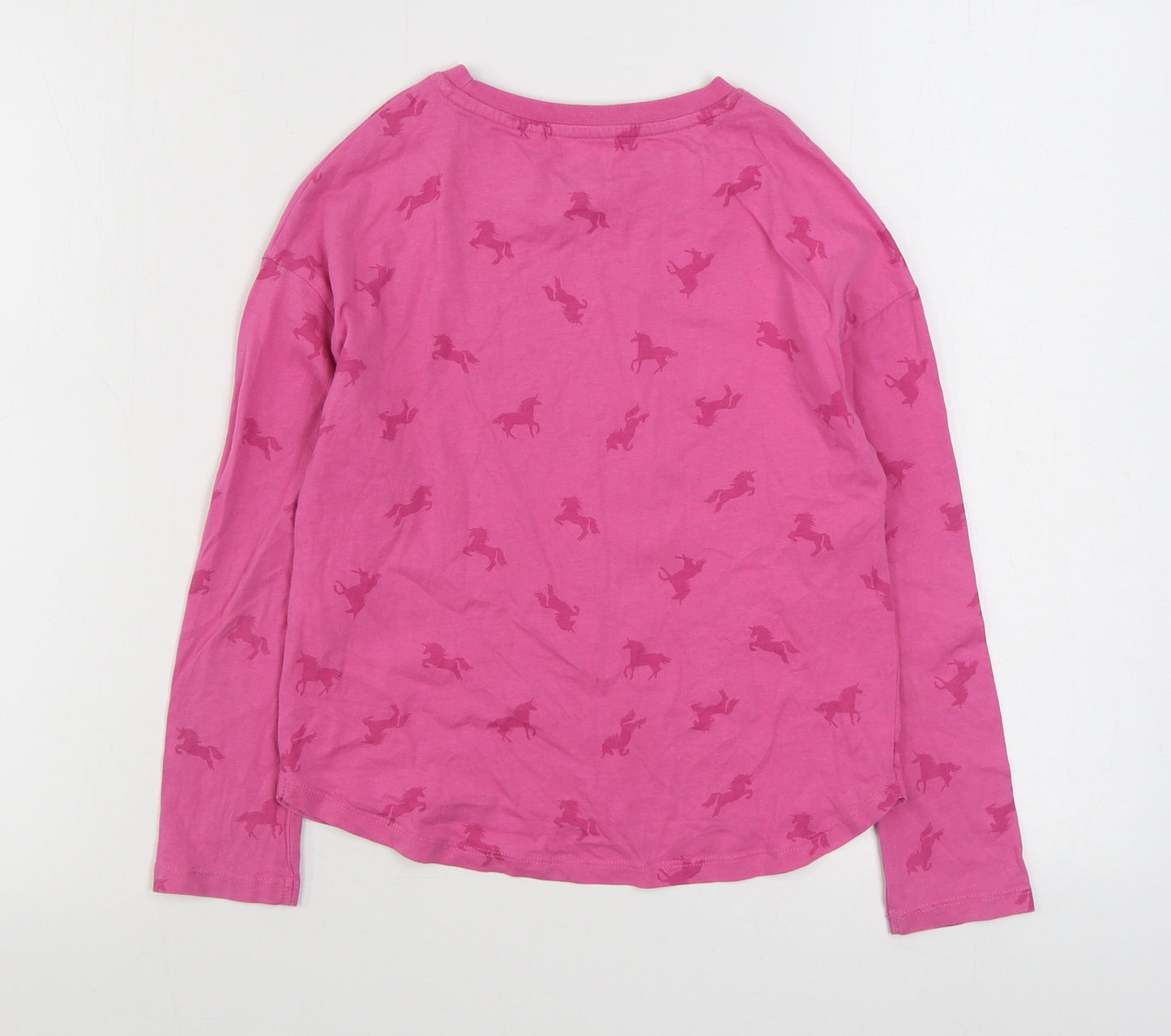 NEXT Girls Pink Geometric 100% Cotton Basic T-Shirt Size 9 Years Round Neck Pullover