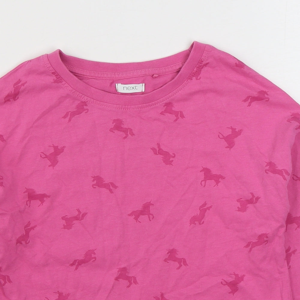 NEXT Girls Pink Geometric 100% Cotton Basic T-Shirt Size 9 Years Round Neck Pullover