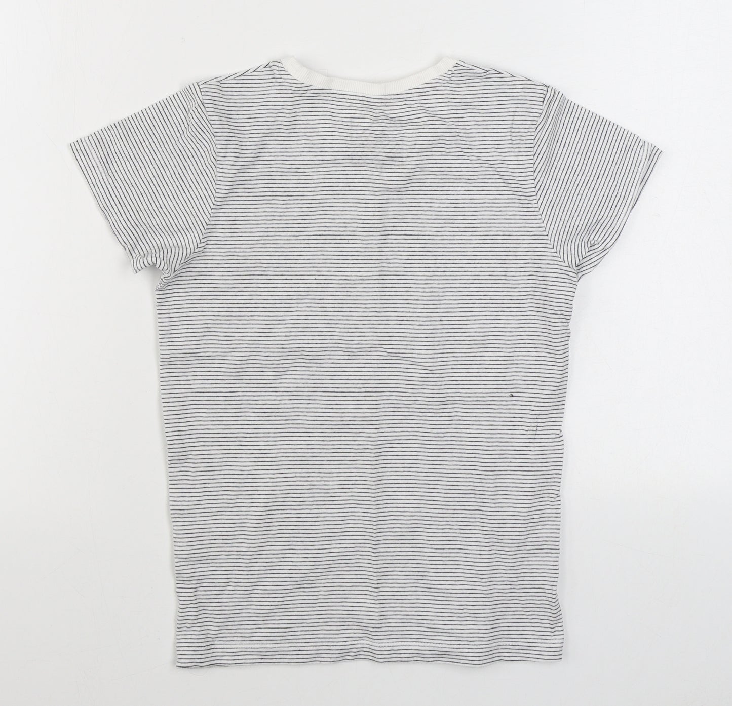 Matalan Girls White Striped 100% Cotton Basic T-Shirt Size 9 Years Round Neck Pullover