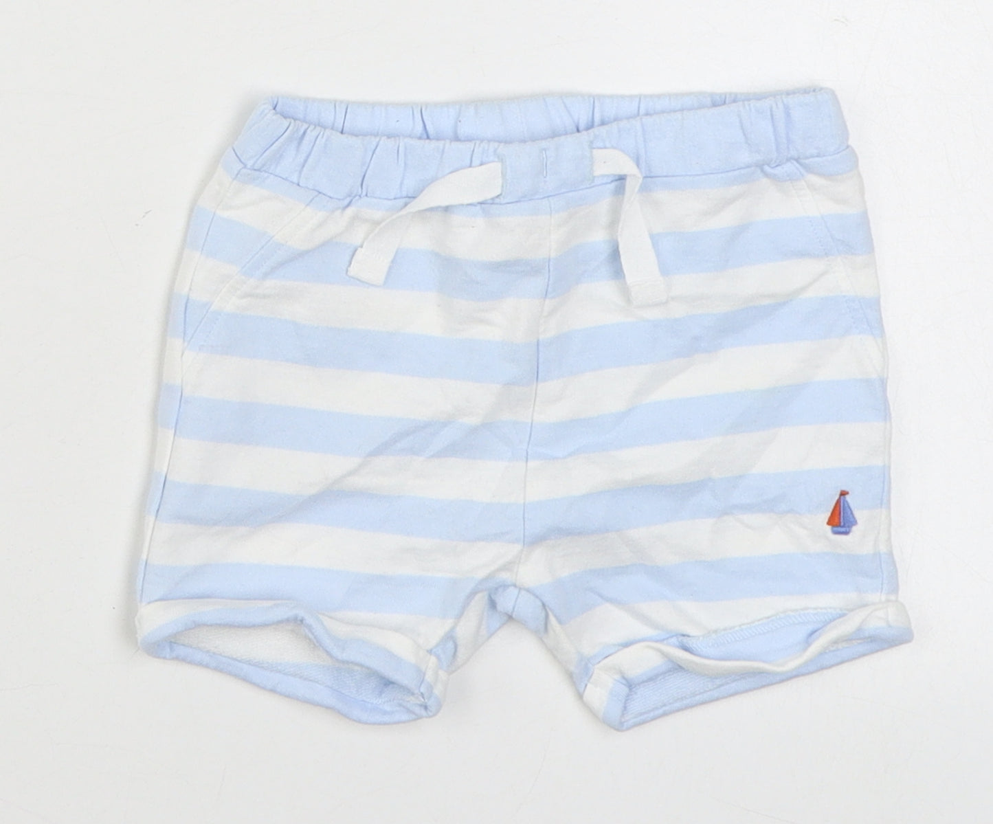 NEXT Boys Blue Striped 100% Cotton Cropped Trousers Size 3-6 Months  Tie